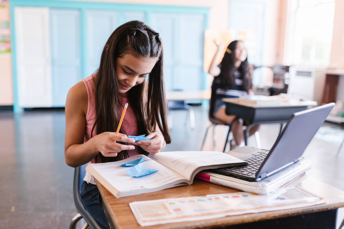 Students working in a classroom